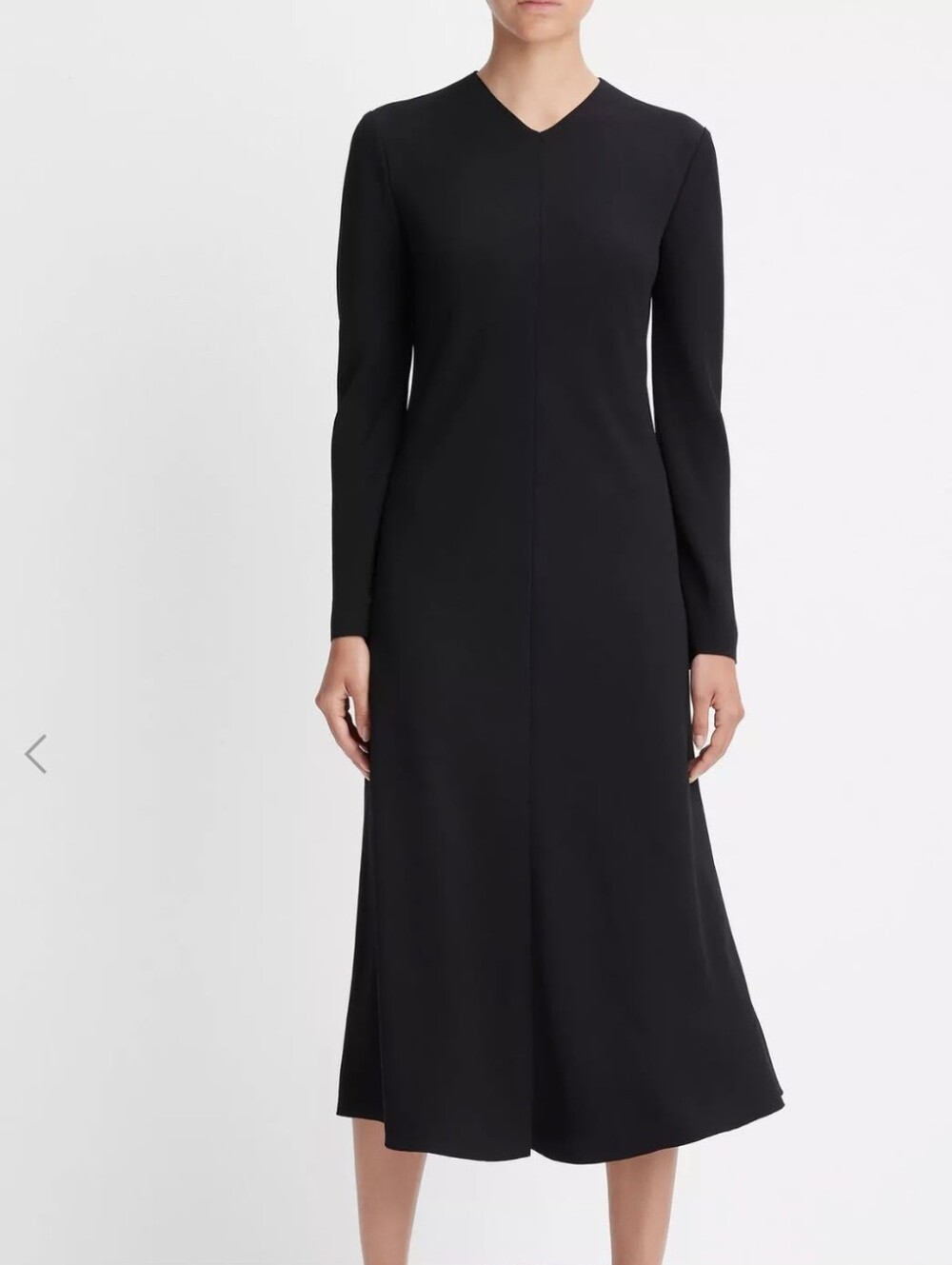 Vince Bias High V-Neck Dress Style#V985551636 Black Long-Sleeve Midi Dress